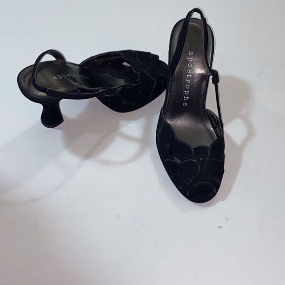 Apostrophe Black Heels Elegant and Versatile Suede Women’s Shoes Size 5M - Picture 2 of 9